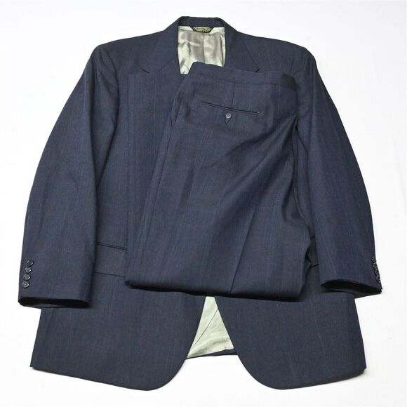 Vtg Sansabelt 44R‎ 38x30 Navy Blue Glenn Check USA Made Mens Jacket Pants Suit